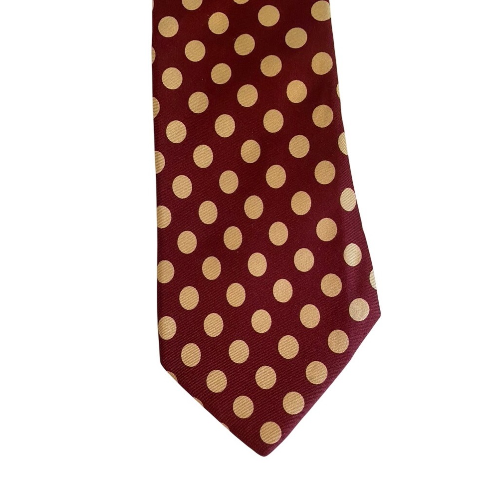 Kenneth Gordon Nordstrom Mens Silk Tie Burgundy Gold Polka Dot Hand Printed IT